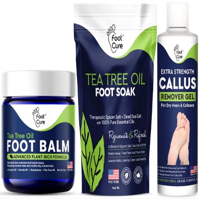 Product Image Tea Tree Oil Foot Balm/Moisturizer For Dry Cracked Feet - Instantly Hydrates & Soothes Irritated Skin & Athletes Foot Tea Tree Foot Soak & Callus Remover Gel Kit - Extra Strength