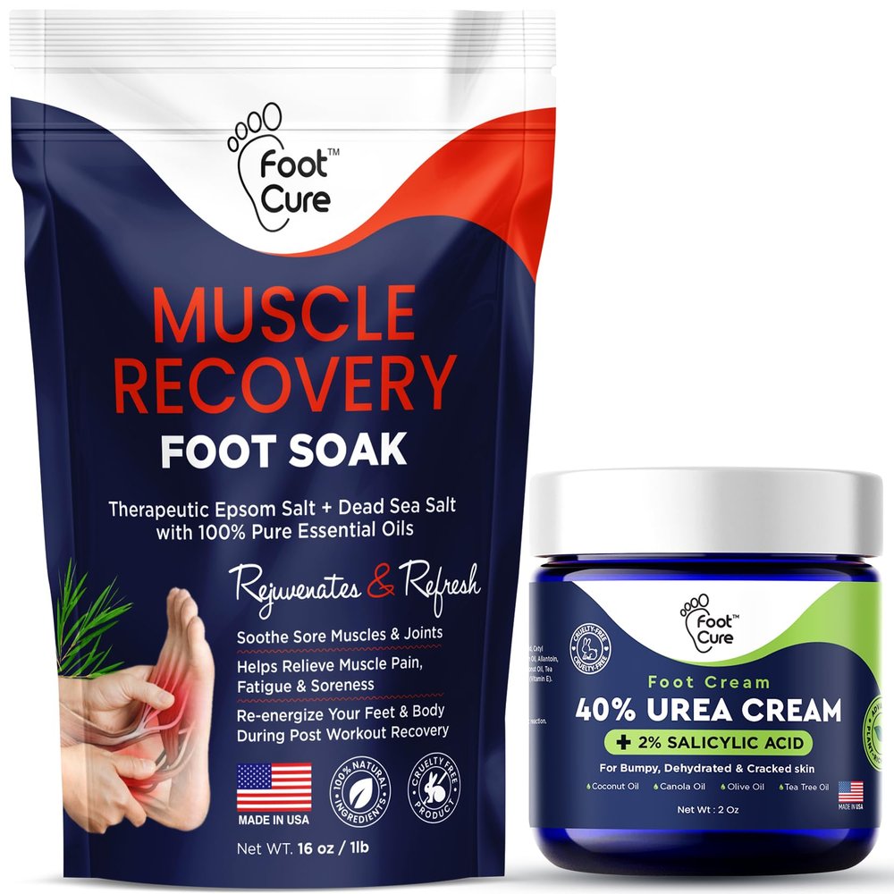 Tea Tree Oil Foot Cream - Moisturizing Athletes Foot Care For Dry Cracked Feet Cream & Muscle Relief Foot Soak with Epsom Salts - All Natural Salts for Post Workout Recovery - Softens Calluses