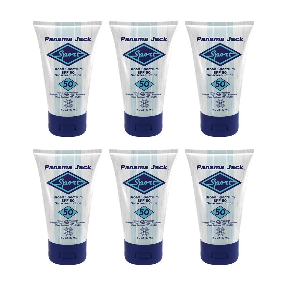 Panama Jack Sport Sunscreen Lotion - SPF 50, Broad Spectrum UVA/UVB Protection, Non-Greasy, PABA, Paraben, Gluten & Cruelty Free, 3 FL OZ (Pack of 6)