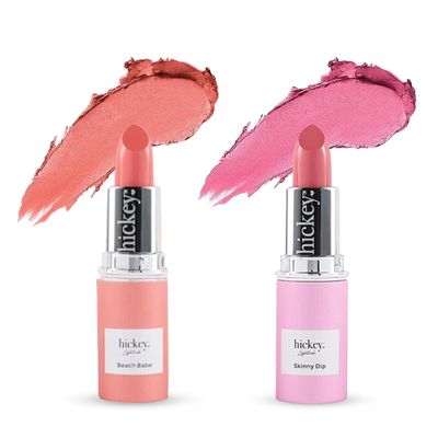 Hickey Lipstick Beach Babe and Skinny Dip Organic Long Lasting Lipstick Refills, Perfect Pink and Coral Colors, Set of 2