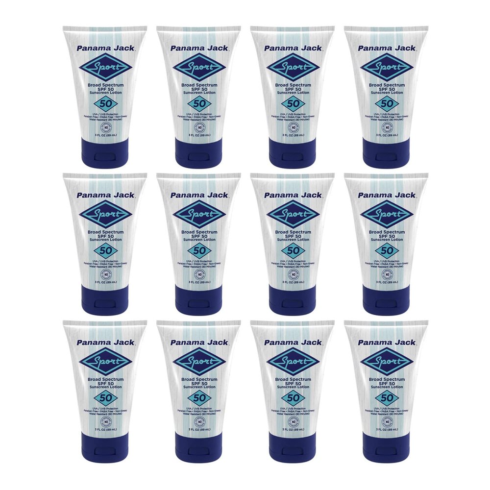 Panama Jack Sport Sunscreen Lotion - SPF 50, Broad Spectrum UVA/UVB Protection, Non-Greasy, PABA, Paraben, Gluten & Cruelty Free, 3 FL OZ (Pack of 12)
