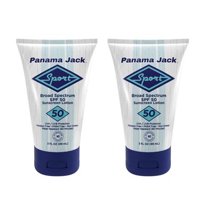 Panama Jack Sport Sunscreen Lotion - SPF 50, Broad Spectrum UVA/UVB Protection, Non-Greasy, PABA, Paraben, Gluten & Cruelty Free, 3 FL OZ (Pack of 2)