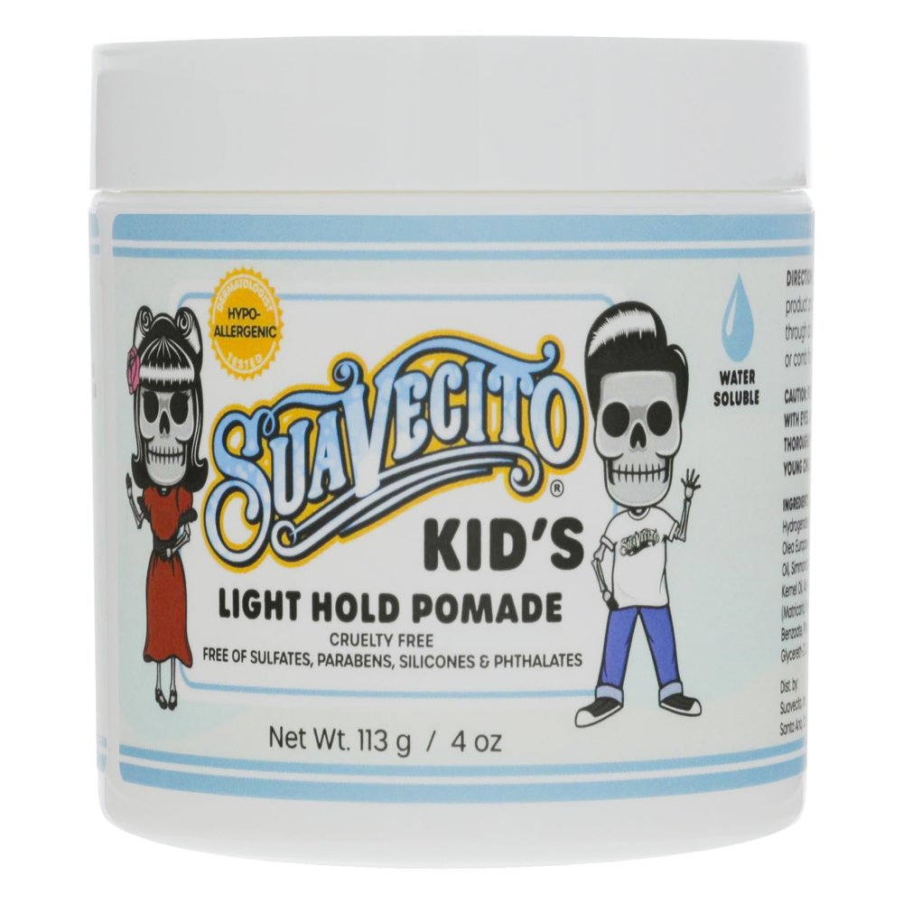 Suavecito Kid's Pomade Calming Chamomile Scent Light Hold 4 oz. - Water Based Flake Free Hair Gel - Dermatologist-Tested, Hypoallergenic Formula - Free of Sulfates, Parabens, and Phthalates