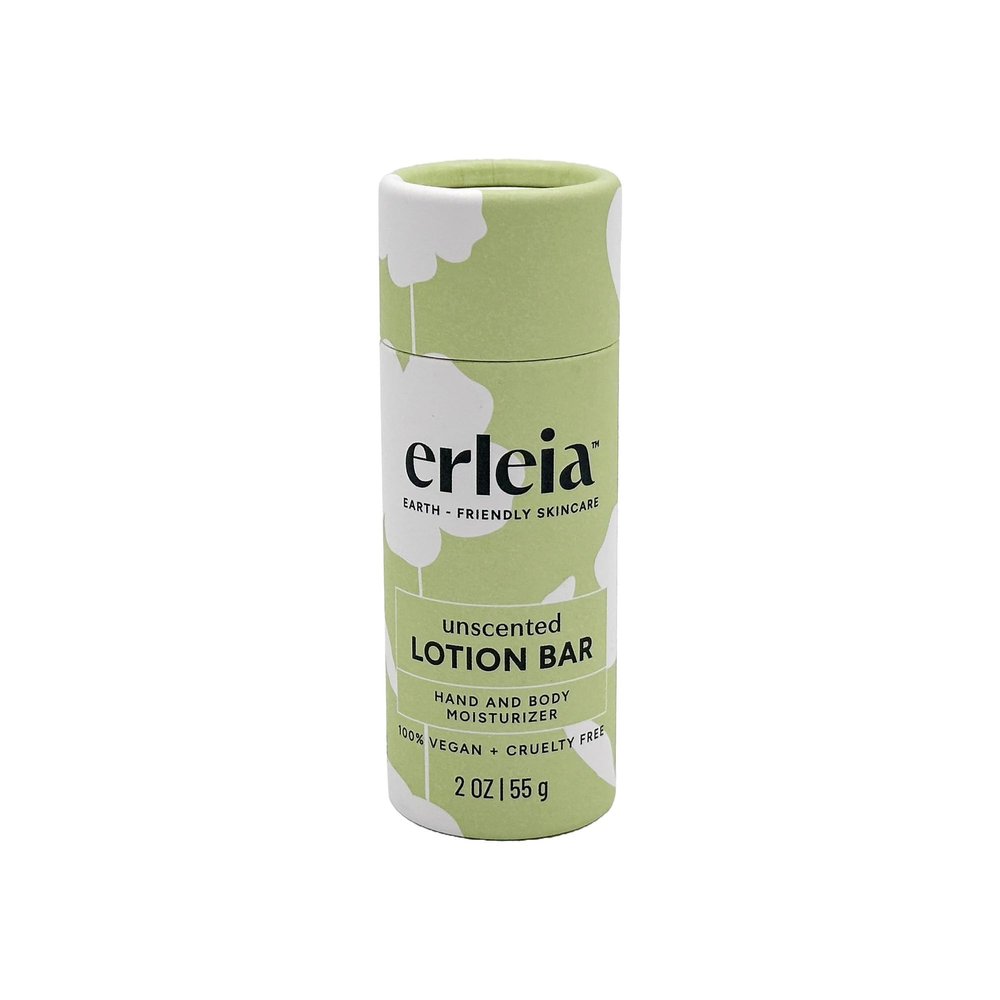 Erleia Lotion Bar, Travel-friendly, Solid Moisturizer, Sustainably-sourced ingredients, Vegan, Cruelty Free, Plastic Free (Unscented)
