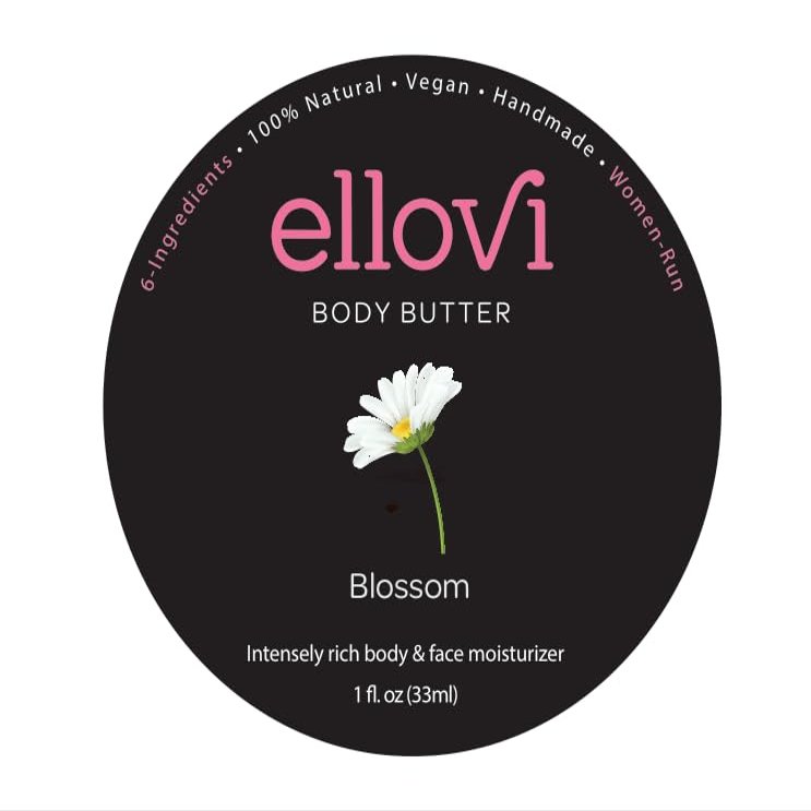 Ellovi All-Natural Body Butter - Blossom - Pure Enough to Eat - Made With Just 6 Vegan Ingredients - Ultra-Rich 100% Plant-Based Hydrating Moisturizer For Naturally Healthy Skin (1 fl. oz/33ml)