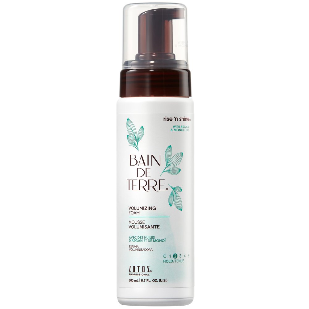 Bain de Terre Rise N' Shine Volumizing Foam, Lightweight Medium Hold & Volume with Argan & Monoi Oils, Paraben-Free, Color-Safe, Vegan, 6.7 Fl Oz