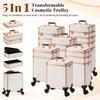 AROUS Rolling Makeup Train Case 5 in 1 Cosmetology Case on Wheels Large Cosmetic Organizer Travel Cart for Hairstylist Artist Nail Beauty Salon Barber,White view 2