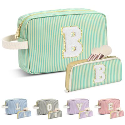 DOSUKE Travel Makeup Bag Christmas Gifts for Women Girl Teens, Personalized Initial Makeup Bag for Cute Teen Girls, Preppy Stuff Toiletry Bag Cosmetic Bag, Teen Girls Gift Trendy Stuff, Letter B