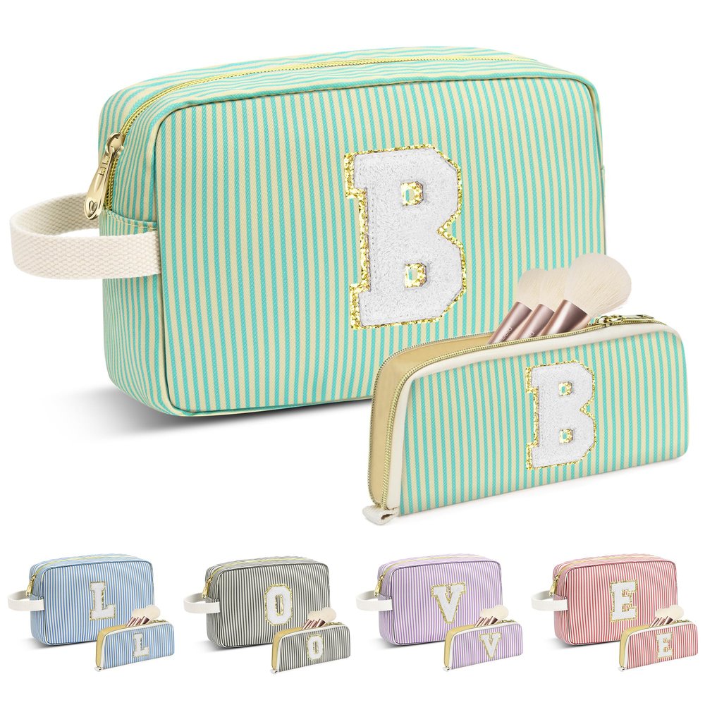 DOSUKE Travel Makeup Bag Christmas Gifts for Women Girl Teens, Personalized Initial Makeup Bag for Cute Teen Girls, Preppy Stuff Toiletry Bag Cosmetic Bag, Teen Girls Gift Trendy Stuff, Letter B