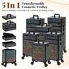 AROUS Rolling Makeup Train Case 5 in 1 Cosmetology Case on Wheels Large Cosmetic Organizer Travel Cart for Hairstylist Artist Nail Beauty Salon Barber,Black view 2