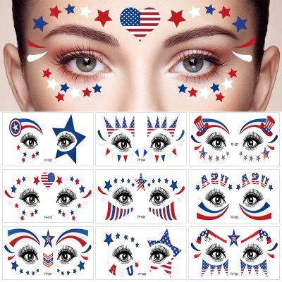 10 Sheets Fourth of July Face Temporary Tattoo Sticker, Glitter USA Flag Star Face Transfer Tattoo Freckle Sticker for 4th of July Holiday Party Costume Body Face Decorations Supplies