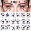 10 Sheets Fourth of July Face Temporary Tattoo Sticker, Glitter USA Flag Star Face Transfer Tattoo Freckle Sticker for 4th of July Holiday Party Costume Body Face Decorations Supplies view 1
