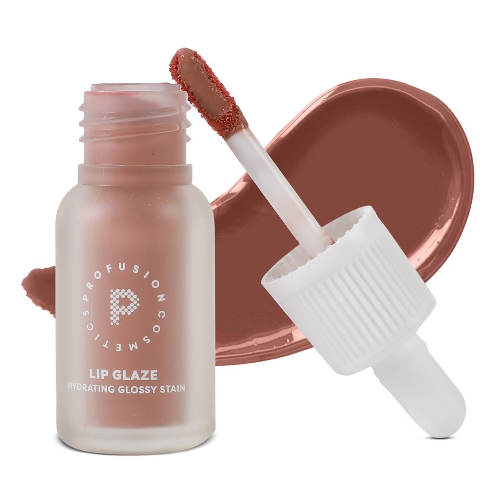 Profusion Cosmetics Lip Glaze Tinted Lip Gloss - Hydrating Lip Stain with Vitamins A & E, Buildable Color, Long Wearing Glossy Finish with Non-Sticky Formula, 7 Stunning Shades (Maple Glaze)