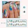 CEWEWP 24Pcs Blue Gold Foil Press on Nails Almond Medium Fake Nails French Tip False Nails Glossy Full Cover Glue on Nails Acrylic Nails Artificial Nails for Women Manicure Reusable Stick on Nails view 2