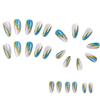 CEWEWP 24Pcs Blue Gold Foil Press on Nails Almond Medium Fake Nails French Tip False Nails Glossy Full Cover Glue on Nails Acrylic Nails Artificial Nails for Women Manicure Reusable Stick on Nails view 3