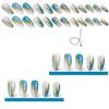 CEWEWP 24Pcs Blue Gold Foil Press on Nails Almond Medium Fake Nails French Tip False Nails Glossy Full Cover Glue on Nails Acrylic Nails Artificial Nails for Women Manicure Reusable Stick on Nails view 4