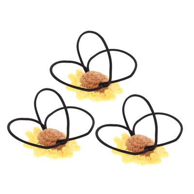 WOONEKY 3pcs Sunflower Hair Ties Handmade Cotton Hair Ropes Ponytail Holders for Women Cute Headpiece Accessories