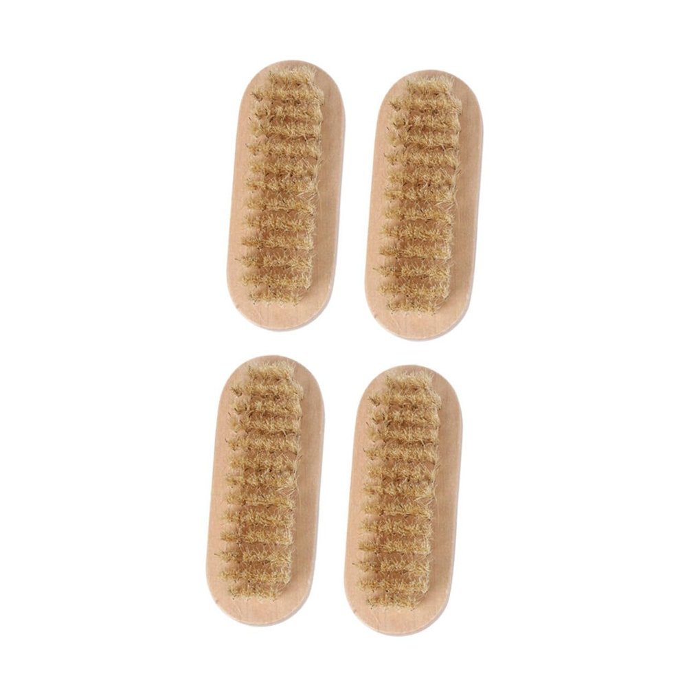 Healeved 4pcs Natural Boar Bristle Nail Brush Pedicure Tool Eco-friendly Wooden Handle for Nails Pedicure