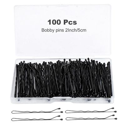 100Pcs Bobby Pins Black Hair Pins Kit for Women Girls Kids Premium Wavy Black Bobby Pins Hair Clips with Storage Box,Suitable for All Hair Types (2Inch)