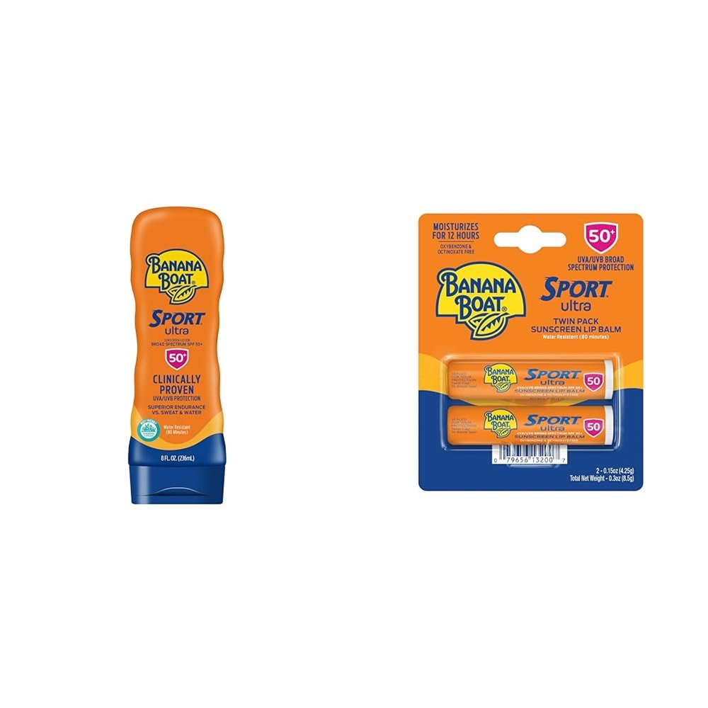 Banana Boat Sport Ultra SPF 50 Sunscreen Lotion 8oz & Lip Balm SPF 50 Twin Pack