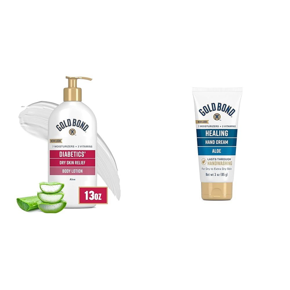 Gold Bond Diabetics' Dry Skin Relief Body Lotion, 13 oz & Healing Hand Cream, 3 oz With Aloe