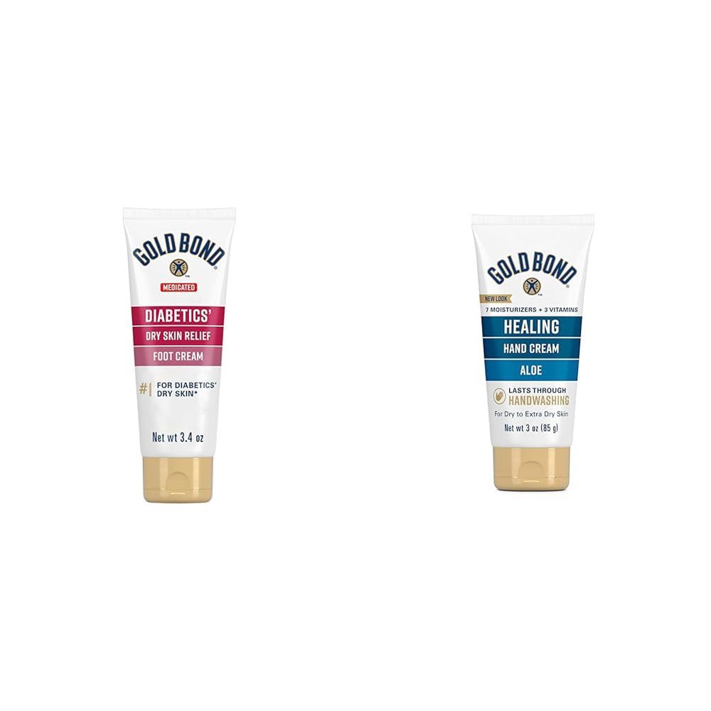 Gold Bond Diabetics' Dry Skin Relief Foot Cream and Healing Hand Cream Bundle, 3.4 oz. and 3 oz.