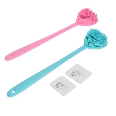 Outanaya 2pcs Heart Shape Silicone Long Handle Bath Brush Body Exfoliator Scrubber for Shower Bath Soft Bristle Massage Brush