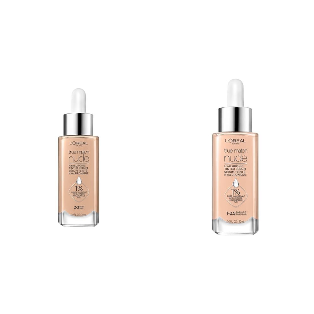 L'Oreal Paris True Match Nude Hyaluronic Tinted Serum Foundation Bundle with Shades Light 2-3 and Rosy Light 1-2.5, 1 fl. oz. Each