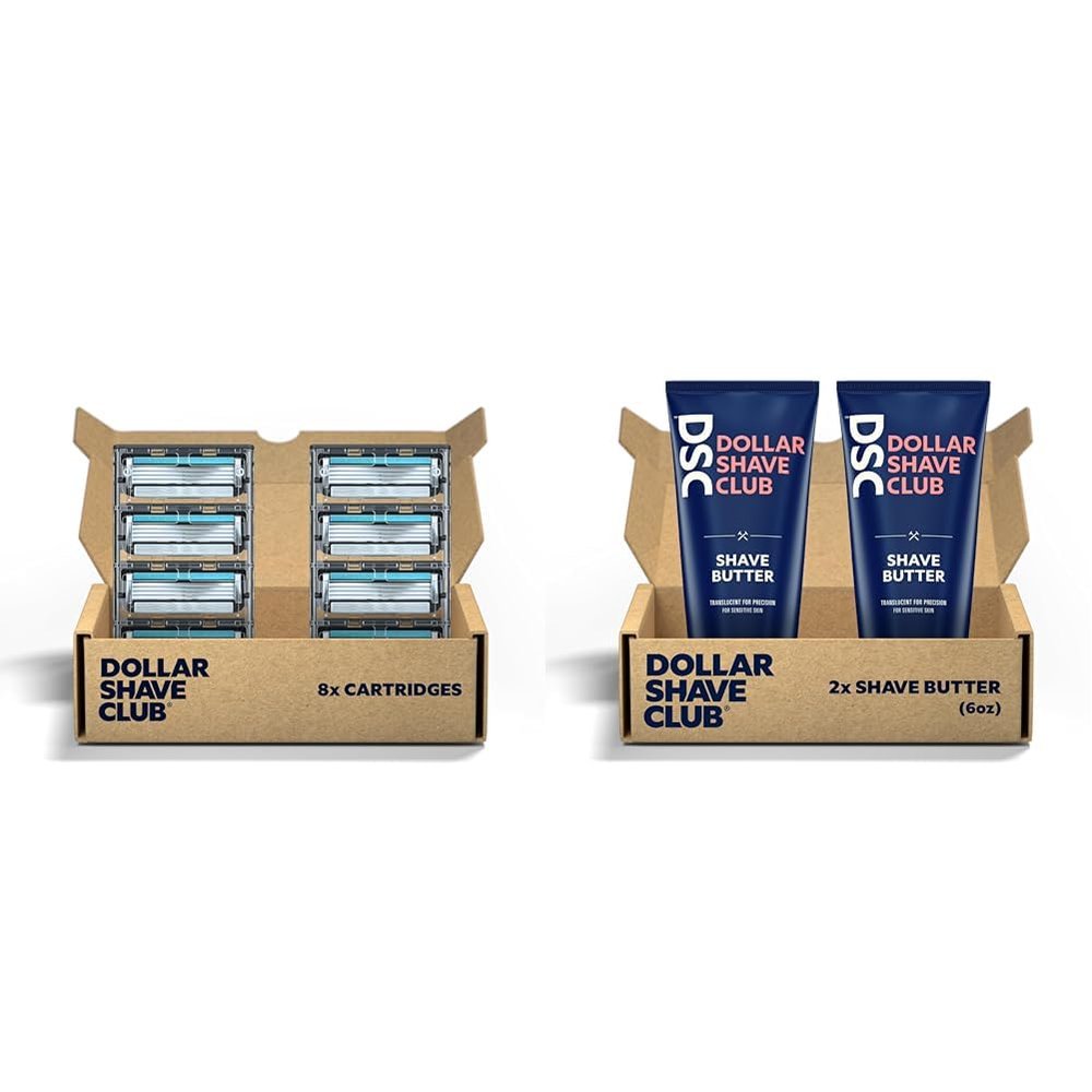 Dollar Shave Club 4 Blade Razor 8 Count Refill Cartridges and Shave Butter 2 Pack Sensitive Skin