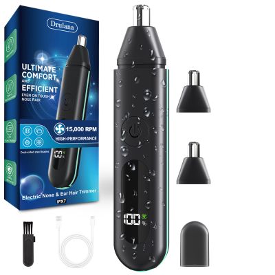 Drulana Nose Hair Trimmer for Men - 2024 Professional Painless Ear & Facial Hair Trimmer for Men Women, IPX7 Waterproof USB Rechargeable, Dual Edge Blades for Easy Cleansing, LCD Display