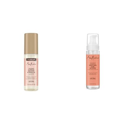 SheaMoisture Coconut & Hibiscus Shine Oil 3.3oz & Frizz Control Curl Mousse 7.5oz Bundle