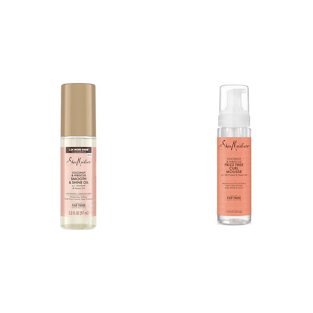SheaMoisture Coconut & Hibiscus Shine Oil 3.3oz & Frizz Control Curl Mousse 7.5oz Bundle