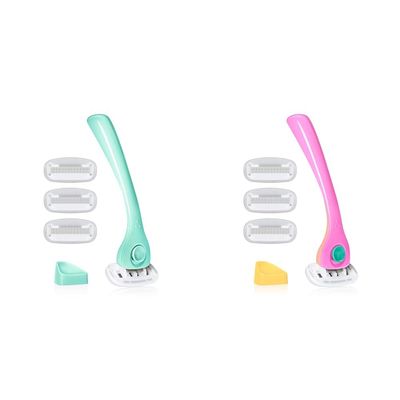 Billie Razors for Women Shave Kit with Razor, 4 x 5-Blade Razor Refills, Magnetic Holder - Minty & Malibu