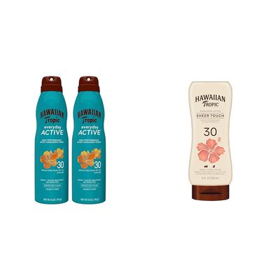Hawaiian Tropic Everyday Active Clear Spray Sunscreen SPF 30 Twin Pack & Sheer Touch Ultra Radiance Lotion Sunscreen SPF 30