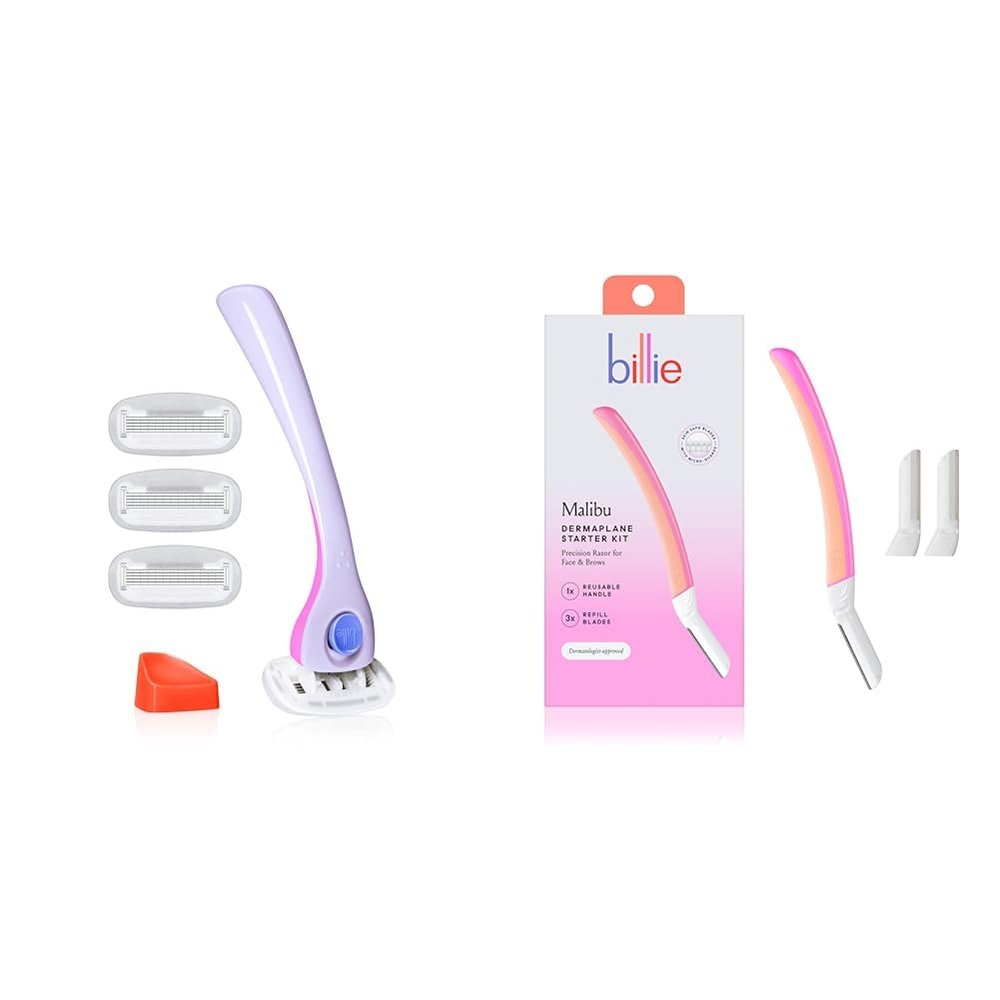 Billie Razors for Women Shave Kit with 5 Blades + Dermaplane Starter Kit with 3 Refill Blades for Facial Hair Removal