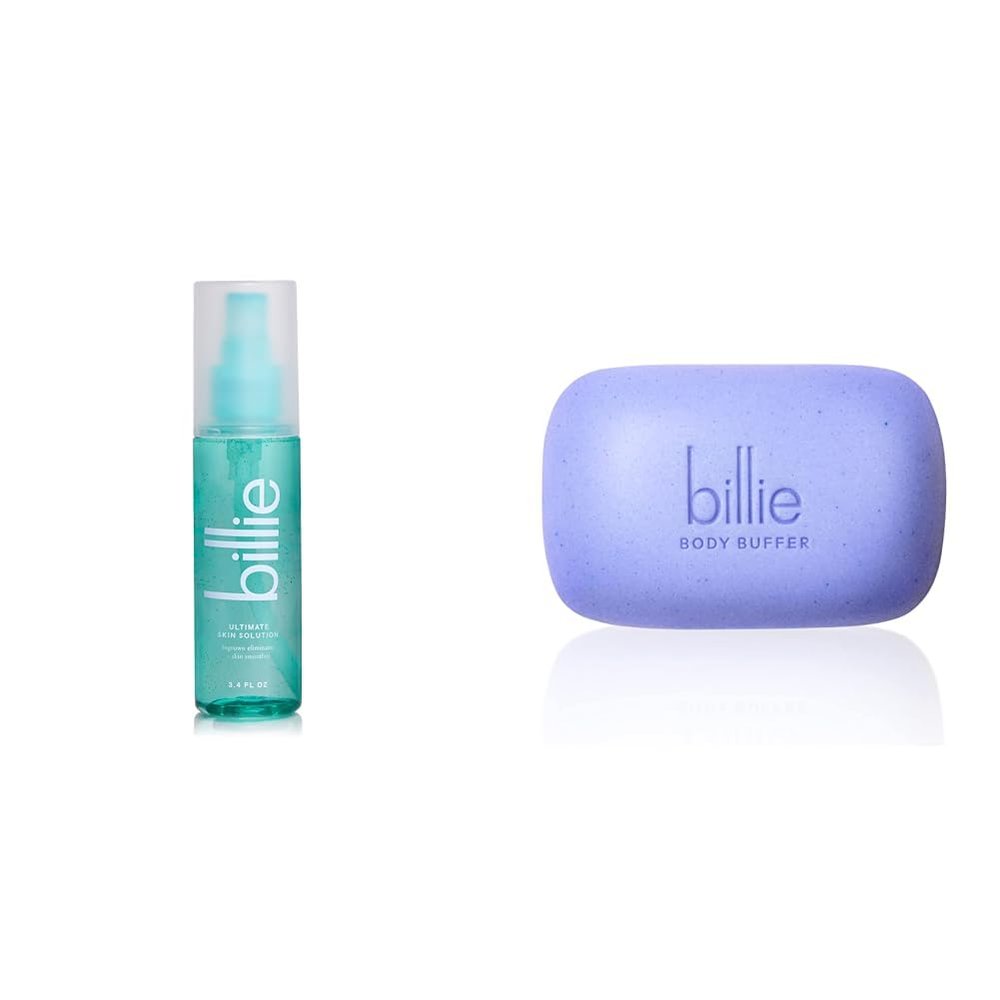 Billie Ultimate Skin Solution Ingrown-preventing AHA Spray 3.4 fl oz & Body Buffer Exfoliating Bar 3.5 oz Bundle