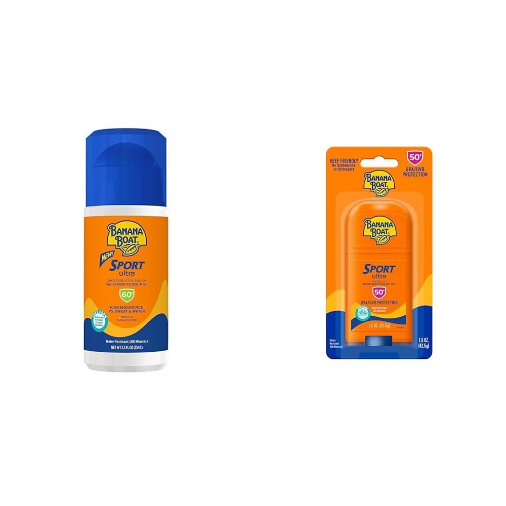 Banana Boat Sport Ultra SPF 50-60 Sunscreen Bundle, Roll On 2.5oz + Stick 1.5oz