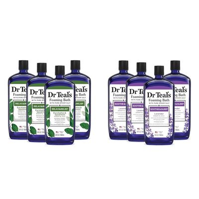 Dr Teal's Foaming Bath Bundle with Epsom Salt, Eucalyptus & Spearmint and Lavender Scents, 34 fl oz, Pack of 4 (Packaging May Vary)