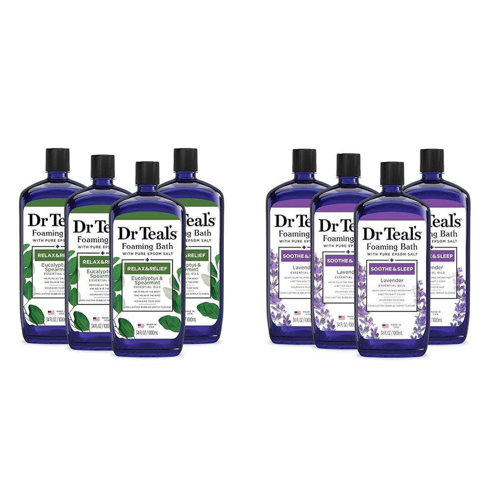 Dr Teal's Foaming Bath Bundle with Epsom Salt, Eucalyptus & Spearmint and Lavender Scents, 34 fl oz, Pack of 4 (Packaging May Vary)