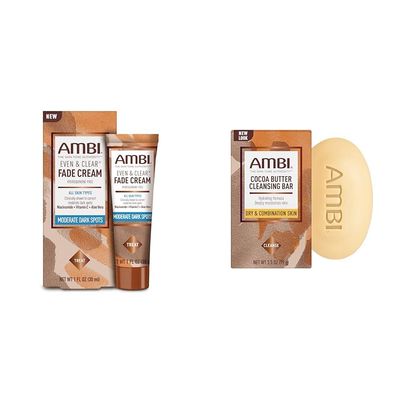 Ambi Even & Clear Fade Cream Dark Spot Corrector Bundle with Cocoa Butter Cleansing Bar, 3.5 Ounce