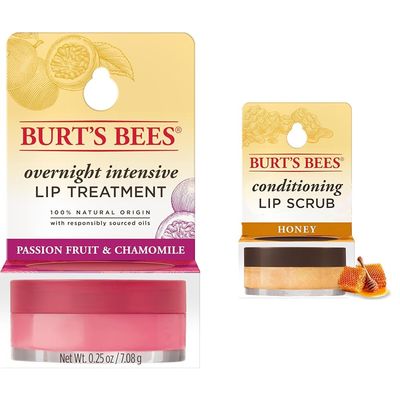 Burt's Bees Overnight Lip Sleeping Mask 0.25oz, Conditioning Honey Lip Scrub 0.25oz - Moisturizing, Hydrating, Exfoliating