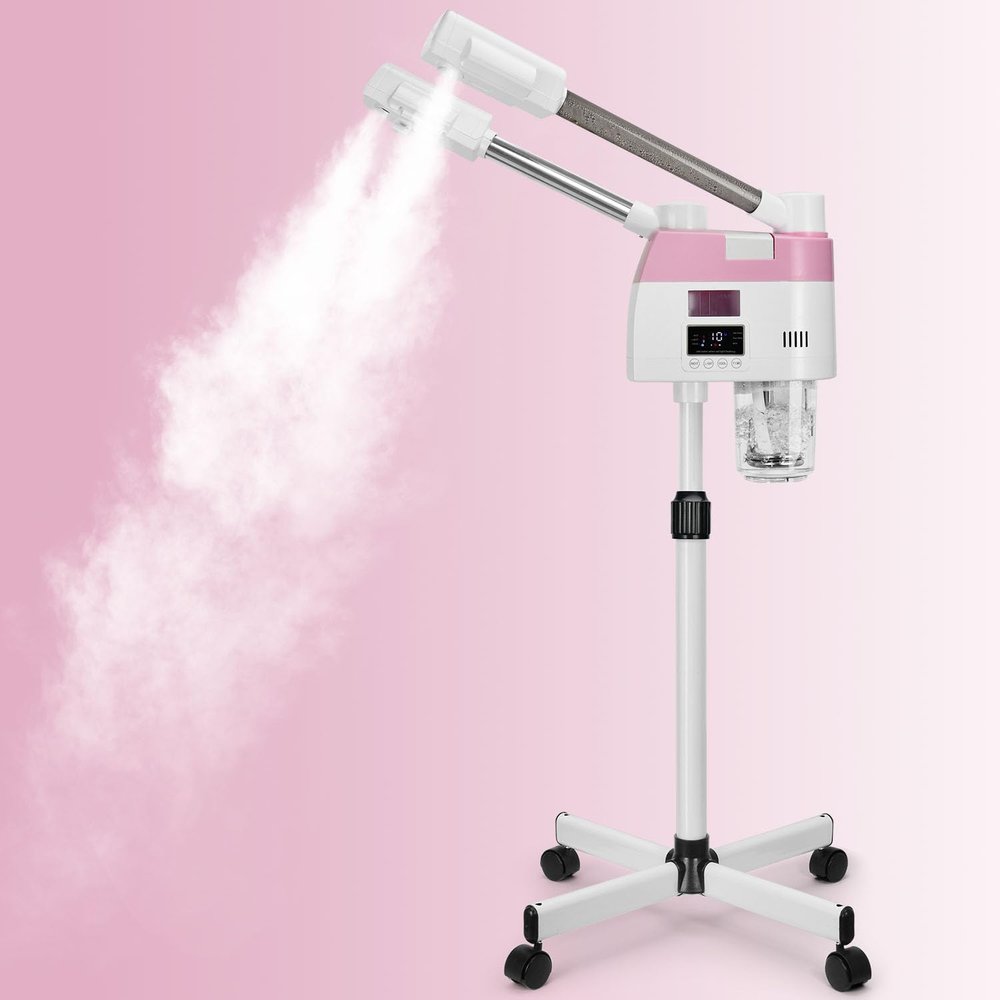 Professional Facial Steamer,2 in 1 Facial Steamers with Hot&Cool Mist, Height Adjustable Face Steamer, Pink Esthetician Steamer for Home Salon Spa