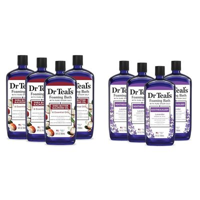 Dr Teal's Foaming Bath Bundles with Epsom Salt, Shea Butter & Almond Oil, Soothe & Sleep with Lavender, 34 fl oz (8 Packs of 4) (Packaging May Vary)