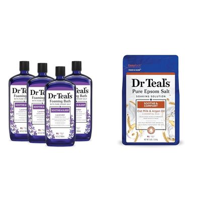 Dr Teal's Foaming Bath & Pure Epsom Salt Soak Bundle with Lavender, Oat Milk & Argan Oil, 37 lbs Total