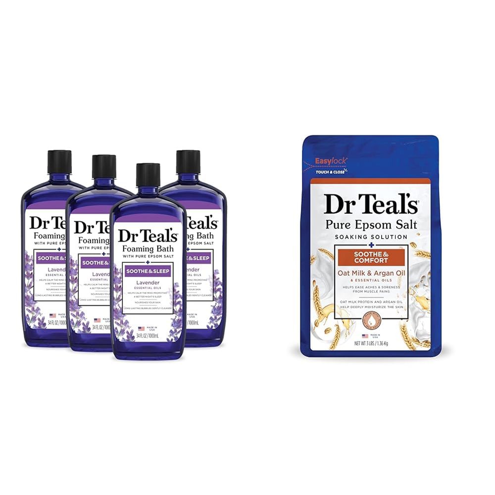 Dr Teal's Foaming Bath & Pure Epsom Salt Soak Bundle with Lavender, Oat Milk & Argan Oil, 37 lbs Total