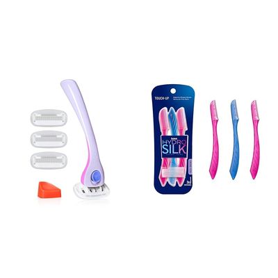 Billie Razors for Women Shave Kit with 5-Blade Razors + 4 Refills + Magnetic Holder Bundle with Schick Hydro Silk Dermaplaning Tool with Precision Cover, 3ct