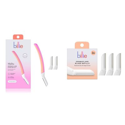 Billie Dermaplane Starter Kit - Reusable Handle + 3 Blades - Remove Facial Hair, Shape Brows + Refill Blades (3 Count)