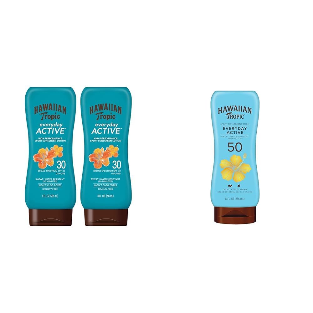 Hawaiian Tropic Everyday Active Sunscreen Lotions SPF 30 & 50 Twin Pack | 8oz Each | Sunblock Broad Spectrum UVA/UVB Protection