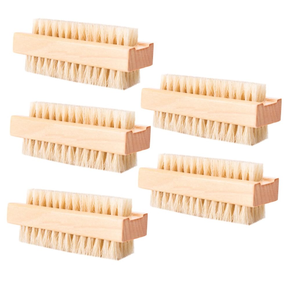 minkissy 5pcs Cleaning Brush Natural Pig Bristle Hand Washing Brush Nail for Home Use High-Polished Lotus Wood for Exfoliating and Cleaning Under Fingernails