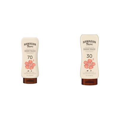 Hawaiian Tropic Sheer Touch Ultra Radiance Sunscreen Lotions SPF 70 and SPF 30, 8oz Each | Sunscreen Bundle